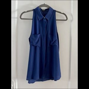 MADEWELL Blue Silk Sleeveless Top with Collars and Back Slit Sz M